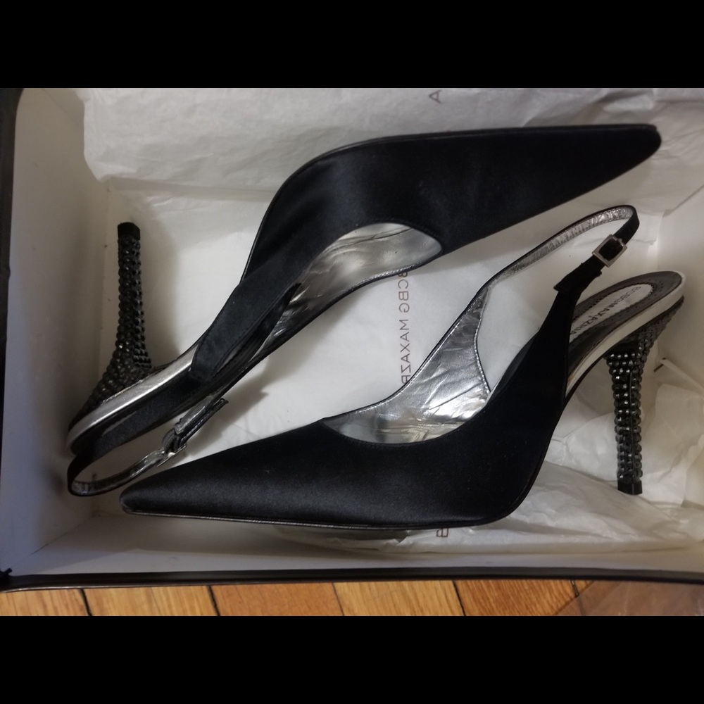 BCBG Max Adria rhinestone heeled sling backs